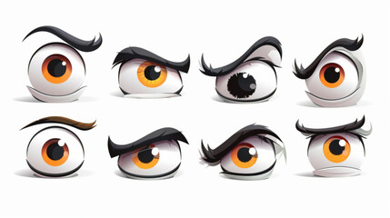 Wall Mural - Cartoon eyes. Comic faces people eye and eyebrow expression. Facial emotion character, sad and smile, angry and happy human emotions. Vector set 3D avatars set vector icon, white background, black col