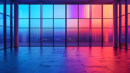 Modern colorful view of window frame. Abstract view of a building with huge windows. Minimal city view at night. Backdrop wallpaper.
Modern colorful view of window frame. Abstract view of a building w