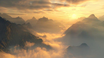 Wall Mural - Clouds encompassing the mountains.