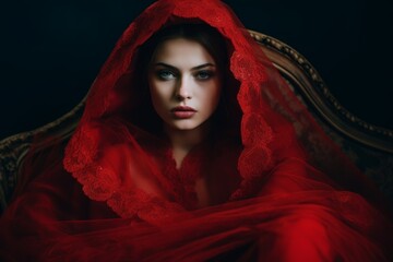 Poster - mysterious woman in red hooded cloak