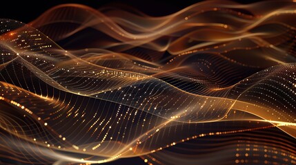 Poster - An elegant display of interconnected gold and bronze lines and dots creating a luxurious plexus pattern on a rich dark background meticulously designed to allow for text placement