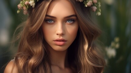 Poster - Thoughtful woman with floral crown