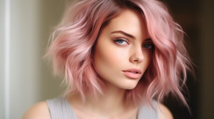 Wall Mural - beautiful woman with pink hair