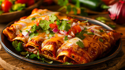 Wall Mural - close up enchiladas, Traditional Mexican Food.