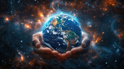united states holding the earth against universe background