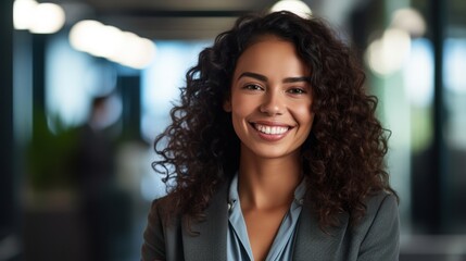 Canvas Print - Confident young woman with curly hair smiling