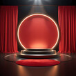 showcase stage podium and spotlight mockup with red carpet and curtain