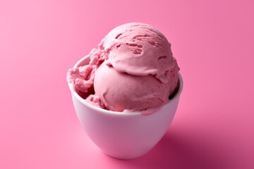 Poster - delicious pink ice cream in a white bowl