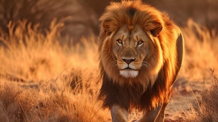 Poster - Majestic lion walking through the savanna