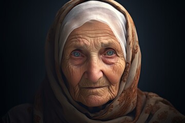 Sticker - Elderly woman with wrinkled face and piercing eyes