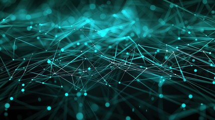 Poster - A futuristic plexus of vibrant turquoise connections that sprawl across a shadowy background with the lines resembling digital highways specifically designed to include a text box in the center