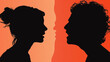 © Victor - silhouette of a man and a woman in profile on an orange backgroundgenerativa IA