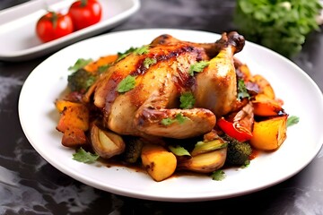 Wall Mural - roasted chicken with vegetables