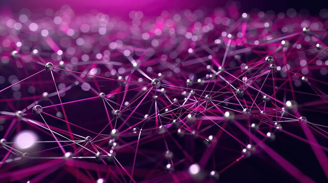 A visually compelling network of magenta and silver connections sprawling across a dark purple background designed with high-definition clarity and a central text area for easy readability