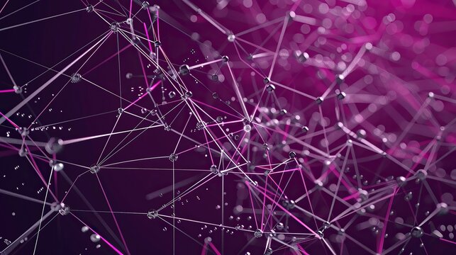 A visually compelling network of magenta and silver connections sprawling across a dark purple background designed with high-definition clarity and a central text area for easy readability