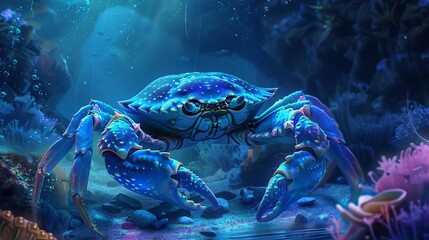 Wall Mural - majestic crab resting on the ocean floor surrounded by the wonders of the deep sea digital illustration