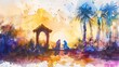 nativity scene with baby jesus mary and joseph a beautiful watercolor illustration watercolor painting