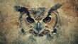 vintage abstract owl head illustration grunge texture decorative pattern background retro era feel digital painting