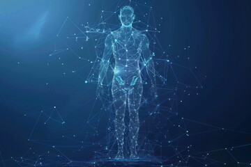 digital human body, anatomy blue background, man 3d