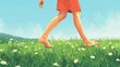 woman walking barefoot on grassy meadow nature connection and mindfulness concept illustration