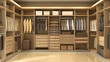 A well-organized, spacious modern wardrobe system with a variety of boxes and containers, perfect for stylish and functional home organization and storage solutions.