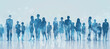 © PhotoMaster - Abstract Success Journey: Silhouettes People On White and Blue Background Abstract, Powerful Business Teams, Business Collaboration, Cover