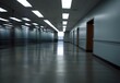 Blur of lights in an empty corporate hallway, emphasizing motion and speed, generative AI