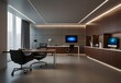 Sleek corporate office interior, modern furniture with high-tech ambiance, generative AI