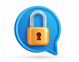 Unlock 3d icon isolated on white background with blue secure safety lock password bubble message security symbol or secret privacy access protection sign and private open key safe firewall protect