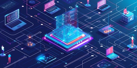 Poster - computer surrounded by a lot of different types of technology and devices