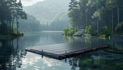 Showcasing the innovation of a floating solar array on a serene lake