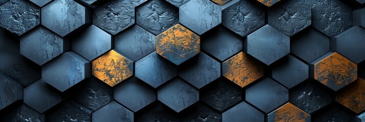 Poster - a wall of hexagonal tiles with a rusted surface
