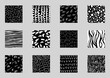 Abstract square shape texture backgrounds. Line doodle, spots, wave, drops, curve patterns