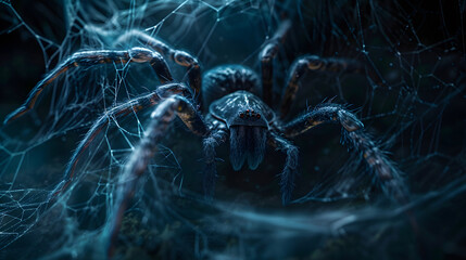 closeup of spider on the blurred dark background