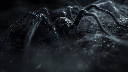 closeup of spider on the blurred dark background