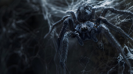 closeup of spider on the blurred dark background
