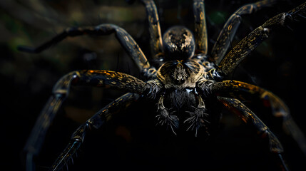 closeup of spider on the blurred dark background