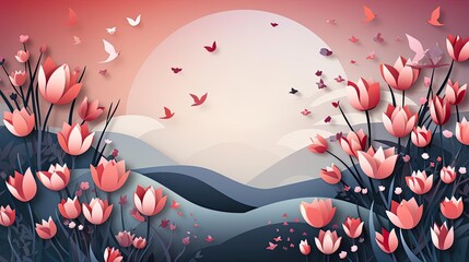 Poster - beautiful pink flowers with pink background concept for happy women's day