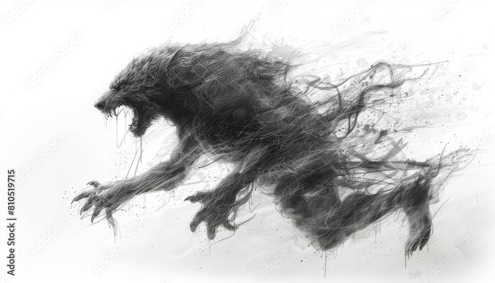 Capture the transformation of a man into a werewolf in a dynamic side ...