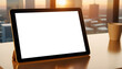 © Bowling - Table desk with blank screen digital tablet