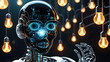 Humanoid robots futuristic concept with light bulb. Human Robot, AI, Artificial Intelligence, Humanoid,