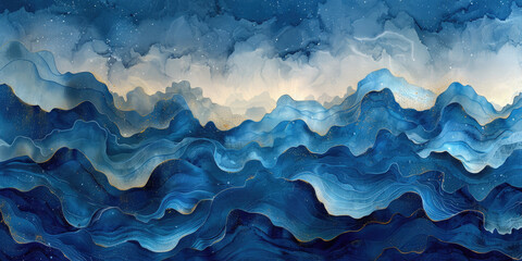 Abstract Blue Clouds and Ocean Background, blue clouds and ocean background. Created with Ai