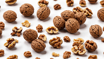 Wall Mural - walnut dry fruit on white background