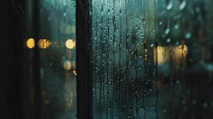 Wall Mural - Copious rain falling on a window, close shot, 4K, hyperrealistic, distinct drops