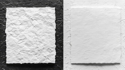 Wall Mural -  paper against a uniform black-and-white backdrop; another, white paper on the same