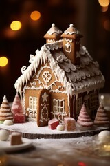Wall Mural - Festive gingerbread house with snowy details