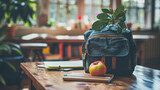 Fototapeta  - School backpack and stationery on table