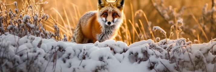 Canvas Print - Curious red fox in snowy winter landscape