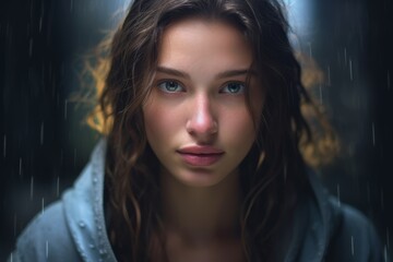 Poster - Thoughtful young woman in the rain