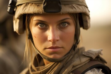 Poster - Determined female soldier in military uniform